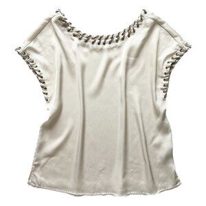 VINCE CAMUTO Cream Satin Cap Sleeve Blouse with Suede Lacing - Size Small